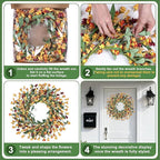 Wreaths for Front Door, 24 Inch Spring/Summer Front Door Wreath, Colorful Paper Flower Wreath for All Seasons for Indoor Home Wall Window Office Wedding Farmhouse Decor (Orange)