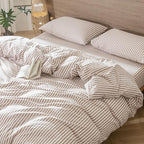 MooMee Striped Duvet Cover Set 100% Washed Cotton Linen Like Textured Breathable Durable Soft Comfy (Orange Classic Stripes, Super King 108"x98")