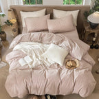 MooMee Striped Duvet Cover Set 100% Washed Cotton Linen Like Textured Breathable Durable Soft Comfy (Orange White Wide Stripes, Palatial King/Oversized King 120"x98")