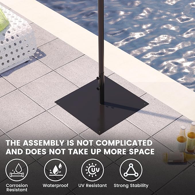Sundale Outdoor Umbrella Base 40lbs with Stainless Steel Umbrella Tube, Heavy Duty Square Steel Umbrella Stand, Black