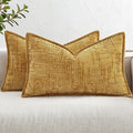 decorUhome Chenille Throw Pillow Covers 12x20 Set of 2, Thick Textured Slubby Neutral Decorative Pillow Covers with Elegant Design for Couch, Sofa, Living Room, Mustard Yellow