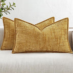 decorUhome Chenille Throw Pillow Covers 12x20 Set of 2, Thick Textured Slubby Neutral Decorative Pillow Covers with Elegant Design for Couch, Sofa, Living Room, Mustard Yellow