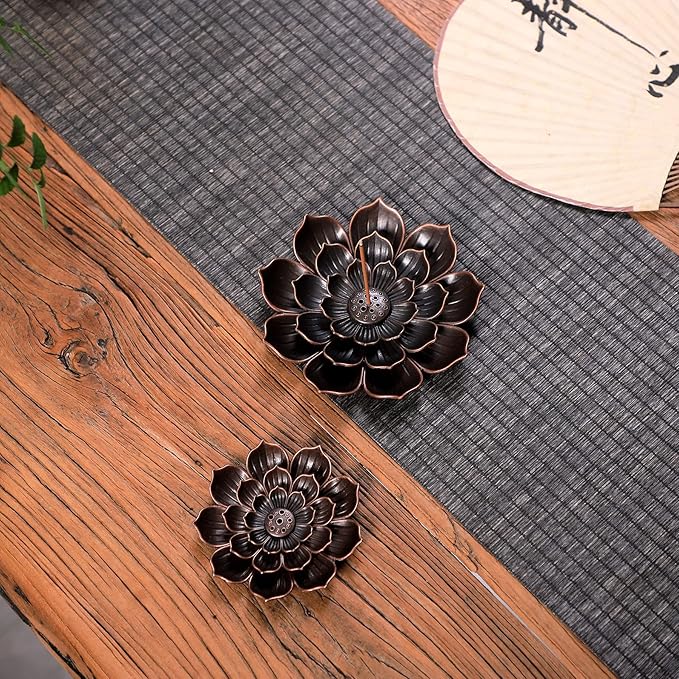 Large Incense Holder for Sticks Anti-Ash Spilling, Brass Lotus Incense Stick Holder and Detachable Ash Catcher