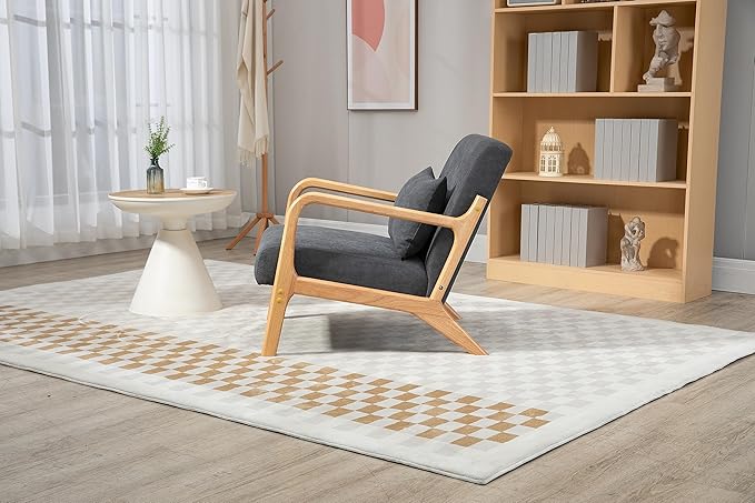 KEIKI Mid Century Modern Accent Chair, Lounge Armchair with Solid Wood Frame and Waist Cushion for Living Room, Bedroom