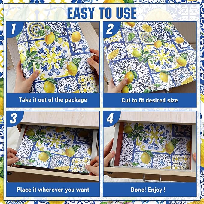 BBTO 20 Sheet Scented Drawer Liners for Dressers 15.8" x 22" Scented Fragrant Cabinet Paper Liners Non Adhesive Drawer Paper Mats for Bedroom Home Closet Shelves(Lemon)