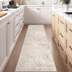 Art&Tuft Non-Slip Runner Rug - 3x8 Runner Rug Washable Low-Pile Rugs Runners, Soft Distressed Carpet Runner for Bedroom Bathroom Kitchen Laundry Living Room, Beige