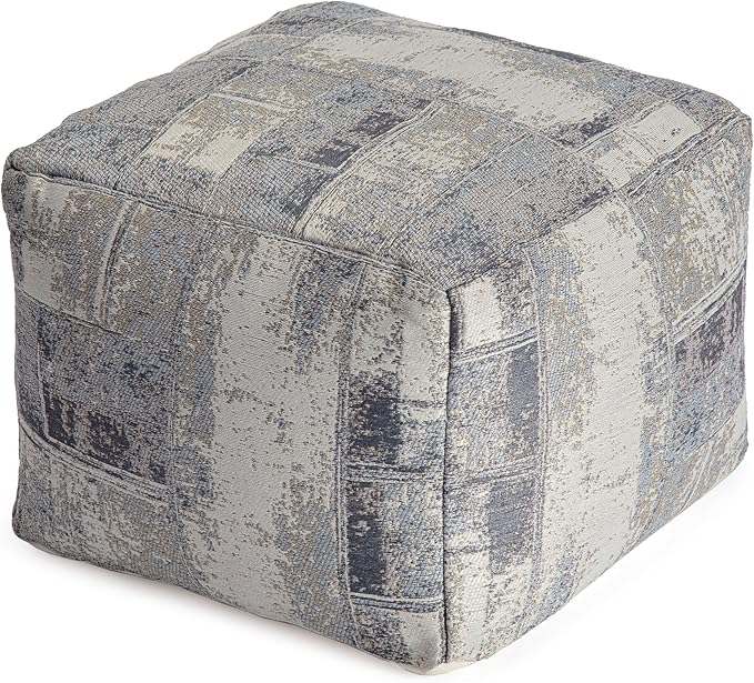 Anji Mountain 100% Handmade & Handcrafted Comfortable Home Décor Pouf Ottoman Footrest for Living Room, Bedroom, Nursery, Kidsroom, Patio Furniture - Slate Filigree