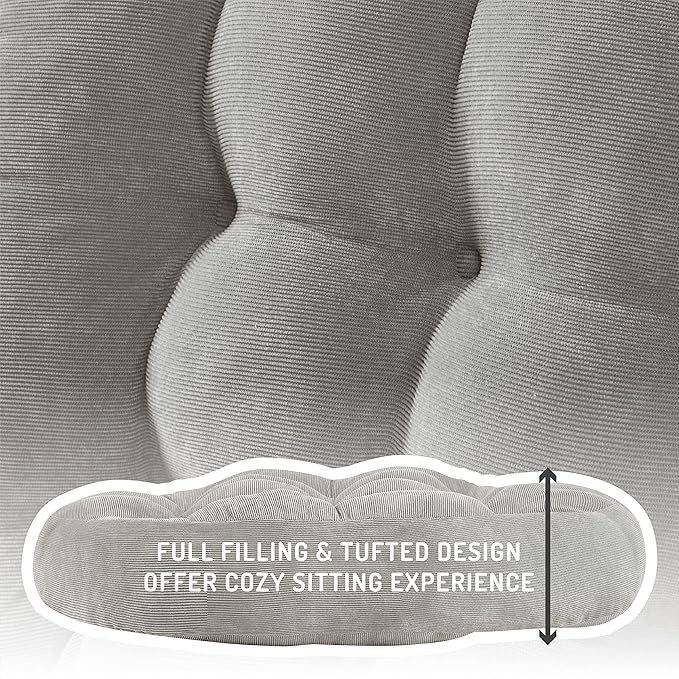 Degrees of Comfort Meditation Floor Pillow, Round Large Pillows Seating for Adults, Tufted Corduroy Cushion for Tatami Living Room, Grey, 22 Inch