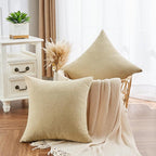 GAWAMAY Decorative Square 16x16 Inch Throw Pillow Covers Set of 2, Super Soft Chenille Pillows Farmhouse Fall Pillowcase for Living Room Bedroom Sofa Couch Cushion Cover Khaki 40x40cm (No Insert)