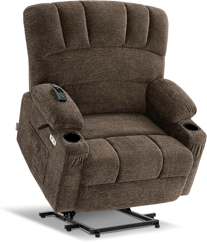 MCombo Power Lift Recliner Chair for Elderly, Lift Chair with Heat and Massage, Extra Wide Lift Recliner for Big People, Fabric R7096 (Medium-Wide, Coffee)