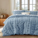 Bedsure Boho Duvet Cover King Size, Soft & Comfortable Elegant Design Boho Bedding for Decoration, Machine Washable Comforter Cover for All Seasons,Includes 1 Duvet Cover & 2 Pillow Shams,Dusty Blue