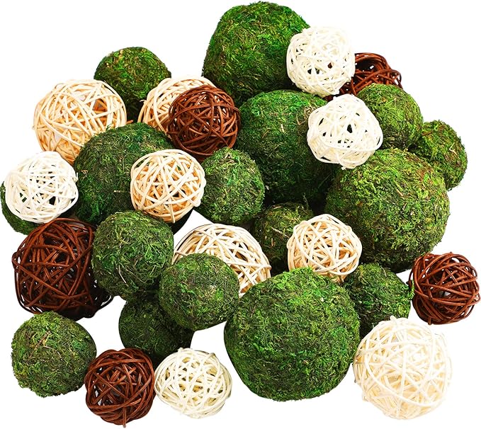 Yunsailing 36 Pcs Moss Decorative Balls for Centerpiece Bowls and Rattan Wicker Balls Handmade Moss Balls Orbs Moss Vase Filler for Garden Wedding Home Decoration