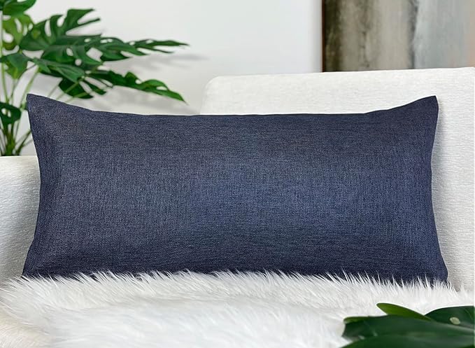 Aiking Home Woven Fine Faux Linen Throw Pillow Cover, Size 12"x24", Navy