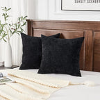 GAWAMAY Decorative Chenille Throw Pillow Covers 24x24 Inch Pack of 2, Soft Square Couch Pillow Cover for Sofa Cushion Living Room Bedroom Solid Dyed Pillowcases Black 60x60cm (ONLY Covers)