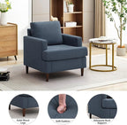 Mid-Century Accent Chair, Comfy Upholstered Reading Accent Chairs for Bedroom, Modern Linen Fabric Armchair for Living Room, Single Sofa Chair with Wood Legs (Blue Grey, 2 Pack)