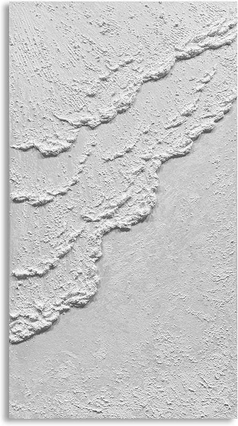 MyArton Extra Large White Textured Ocean Wave Canvas Wall Art, Handmade Contemporary Modern Beach Wall Art, 3D Textured Abstract Artwork for Home Decor Framed Ready to hang Vertical