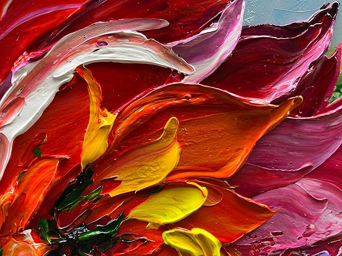 Art Hand Painted red Flowers Art Oil Painting 24x48 Thick Texture Abstract Wall Decorative Art Oil Painting