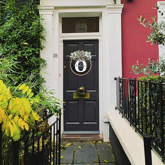 Circular Surname Front Door Welcome Sign - 26 Letter House Wreath, Front Porch Decorations, Year-Round Home Decor (O)