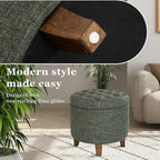 Homepop Home Decor | Upholstered Round Tufted Foot Rest Ottoman | Ottoman with Storage for Living Room & Bedroom | Decorative Home Furniture, Green Clover Fabric