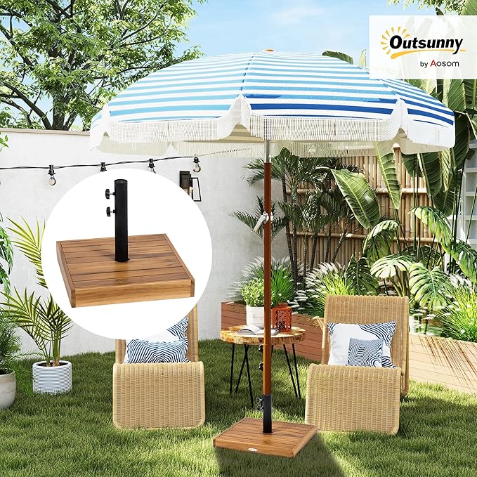 Outsunny Square Patio Umbrella Base, 42 lbs. Concrete Heavy Duty Umbrella Base with Holder for 1.25"/1.5" Poles for Outdoor, Lawn, Poolside, Teak