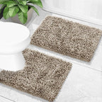 Yimobra Toilet Rugs U Shaped Washable, Extra Thick Soft Absorbent Chenille Contour Bathroom Rugs for Toilet 24x24 Inch, Quick Dry Non Slip Toilet Mat for Bath Floor, Camel