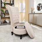 Royal High-Back Velvet Accent Chair for Vanity with Storage and Luxurious Upholstery, Retro Design and Versatile Usage for Living Room, Bedroom, Lounge and Office, Ivory