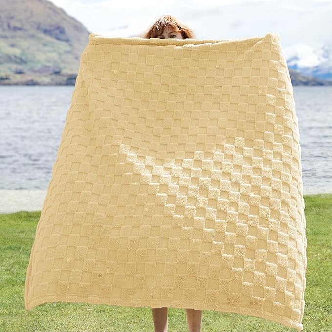Bedsure GentleSoft Twin Blanket for Bed - Super Soft Cozy Blankets for Women Men Girls, Cute Fuzzy Fleece Throws for Bedroom Couch, Light Yellow, 60x80 Inches