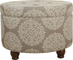 Homepop Home Decor | Upholstered Round Storage Ottoman | Ottoman with Storage for Living Room & Bedroom, Brown Medallion