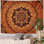 Lifeel Orange Mandala Tapestry, Bohemian Medallion Hippie Decor Home Tapestries for Bedroom Living Room, 60x80 inches