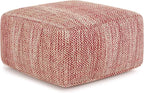 SIMPLIHOME Nate Square Pouf - 20 inch Wide Upholstered Handwoven Cotton Ottoman in Patterned Maroon Melange, Boho Footstool or Extra Seating for Living Room with Artisanal Texture, Assembled