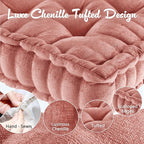 Intelligent Design Azza Floor Pillow, Large Seat Cushions for Adults, Floor Pillow for Meditation or Yoga, Lustrous Chenille Tufted, Scalloped Edges for Bench/Chair Cushion, 20"x20"x5", Dusty Peach