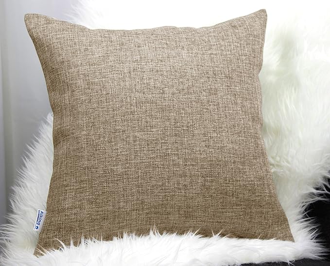 Aiking Home Woven Fine Faux Linen Throw Pillow Cover, Size 24"x24", Wheat