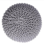 BIRDROCK HOME Round Pouf Ottoman | Cotton Braided Foot Stool with Bean Bag Filling | Boho Foot Rest for Living Room & Bedroom | Compact & Comfortable Seating, Lightweight & Soft | Light Grey