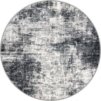 IOHOUZE Round Area Rug 3 Ft Circle Entryway Rugs Round Washable Door Mat Indoor Entrance, Non Slip Circle Front Door Rug, Printed Abstract Faux Wool Floor Carpet for Foyer Porch Sink, Black Grey