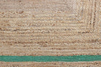Scalloped Edge Rug, Hand Woven Natural Jute Area Rug, 7x7 Ft Square Beige & Green Braided Kilim Rugs for Living Room, Kitchen, Entryway, Farmhouse