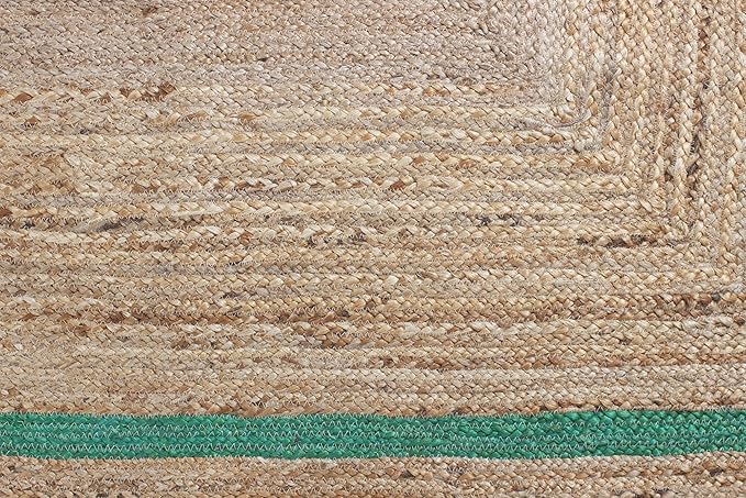 Scalloped Jute Rug, Hand Woven Runner Area Rug, 3x20 Ft Beige & Green Braided Natural Sisal Kilim Rugs for Living Room, Kitchen, Entryway, Farmhouse