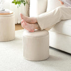 Ottoman with Storage Set of 2, Velvet Round Storage Ottoman, Upholstered Sponge Vanity Stool Support 300lbs, Multifunctional Coffee Table Foot Rest Ottoman for Living Room Bedroom, Beige