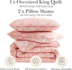 Southshore Fine Living, Inc. Paisley Quilt Set King/California Size, Light Weight Bedspread, 3-Piece Set Bohemian Bedding with Two Matching Quilted Pillow Shams, Cal/King Quilt, Reversible Coral