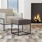 Homepop Decorative Small Square Black Metal Ottoman | Ottoman Stool for Living Room & Bedroom | Decorative Home Furniture (Pewter Gray Faux Leather)