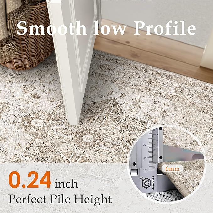 Taupe Area Rug 2x3 Washable Vintage Entryway Carpet Non Slip Retro Distressed Door Mat Low Pile Soft Oriental Medallion Thin Small Throw Rug for Kitchen Bedroom Office Bathroom Laundry