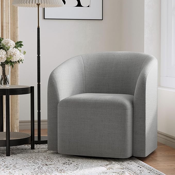 COLAMY Swivel Accent Chair, Barrel Chair with Armrest, Comfy Round 360°Mondern Armchair, for Living Room/Bedroom/Waiting Room, No Assembly, Gray
