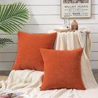 GAWAMAY Decorative Square Throw Pillow Covers 18"x18" Inch Set of 2, Super Soft Chenille Pillows Farmhouse Fall Pillowcase for Living Room Bedroom Sofa Couch Cushion Cover Burnt Orange 45x45cm