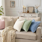 decorUhome Spring Chenille Soft Cozy Throw Pillow Covers 16x16 Set of 2, Modern Farmhouse Boho Velvet Decorative Pillow Cases with Stitched Edge for Couch Sofa Bed Home Decor, Sage Green