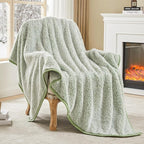 EMME Soft Sherpa Fleece Blanket Reversible Plush Fluffy Large Blanket, Light Weight Warm Decorative Boho Blanket Cover for Sofa, Couch, Bedroom,Travel(Plush Sage,50"x60")