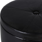 Homepop Home Decor | Upholstered Faux Leather Large Tufted Round Storage Ottoman | Button Top Ottoman with Storage for Living Room & Bedroom | Decorative Home Furniture, Black