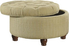 Homepop Home Decor |N8264-F1077 | Button Tufted Woven Round Storage Ottoman | Ottoman with Storage for Living Room & Bedroom, Tan & Cream Tweed