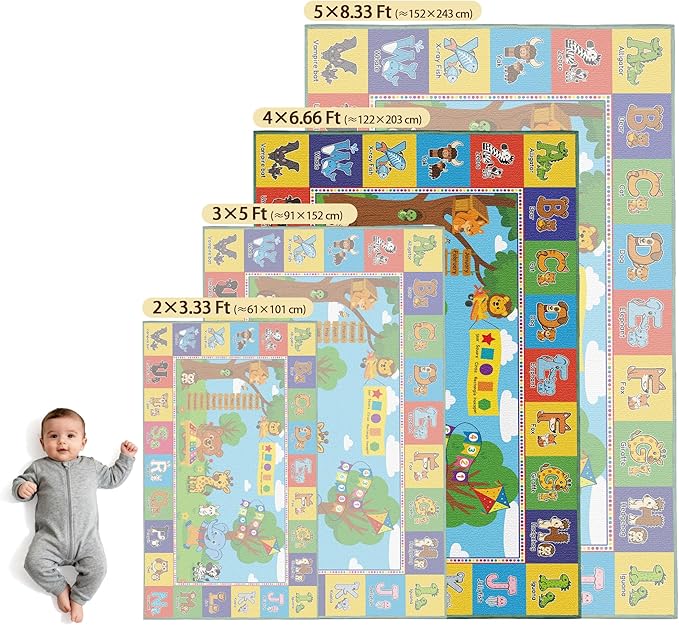 Upgrade Ultra Non Slip Kids ABC Rug for Kids Playroom, 4x7 Washable Alphabet Educational Learning Play Mat for Toddlers Baby, Colorful Carpet with Animals for Nursery, Classroom & Bedroom, 48"x80"