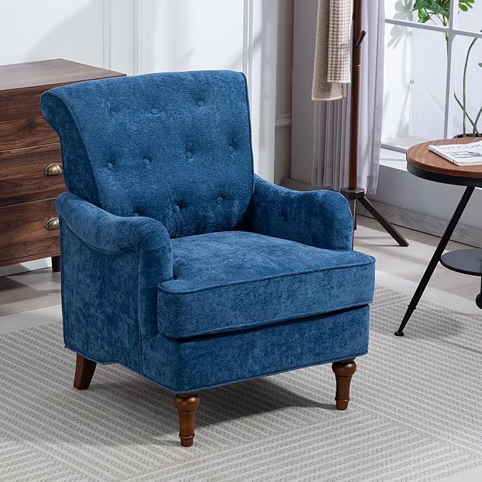 KEIKI Upholstered Accent Chair for Living Room and Bedroom,Modern Fabric Sofa Chair with Ergonomic Backrest, Supportive Cushioned Seat, Vintage Wood Legs for Reading, Relaxing, and Small Spaces