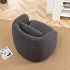 KINWELL 34" Boucle Swivel Barrel Chair with 23" Ottoman Set, Fully Assembled Set of Sherpa Accent Chair and Footrest, Modern Comfy Armchair and Footstool for Living Room and Bedroom, Dark Grey