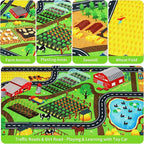 Kids Rug Play Rug for Toy Cars, 39.4"×59" Farm Life Road Traffic for Playroom Kid Car Road Mat Village Map Play Mat Non-Slip Washable Carpet for Toddler Boy Family Tummy Time Playtime
